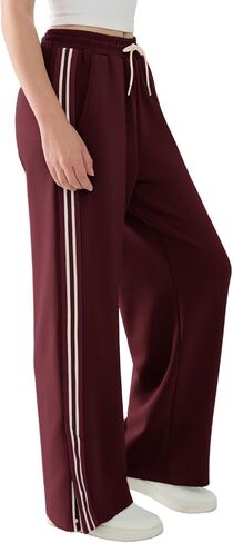 Susclude Womens Wide Leg Sweatpants Baggy Cotton Stretch Track Pants Lightweight Striped Casual Lounge Flatters Legs Pants in Saudi Arabia