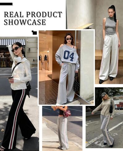 Susclude Womens Wide Leg Sweatpants Baggy Cotton Stretch Track Pants Lightweight Striped Casual Lounge Flatters Legs Pants in Saudi Arabia