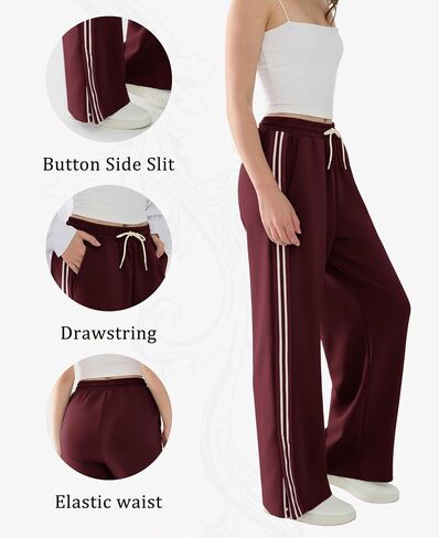 Susclude Womens Wide Leg Sweatpants Baggy Cotton Stretch Track Pants Lightweight Striped Casual Lounge Flatters Legs Pants in Saudi Arabia
