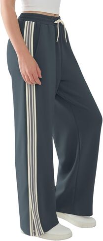 Susclude Womens Wide Leg Sweatpants Baggy Cotton Stretch Track Pants Lightweight Striped Casual Lounge Flatters Legs Pants in Saudi Arabia