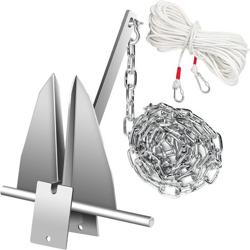 Boat Anchor Kit,Fluke Style Anchor,Hot-Dipped Galvanized Steel, Kit Includes Galvanized Fluke Anchor, Anchor Chain,Rope, Shackles,Boat Anchors for 15'-23' Boats Boats in Kuwait