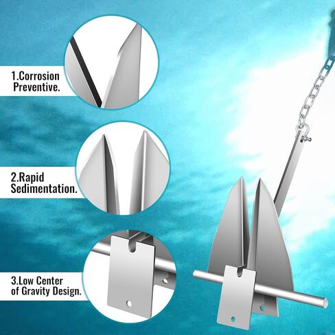 Boat Anchor Kit,Fluke Style Anchor,Hot-Dipped Galvanized Steel, Kit Includes Galvanized Fluke Anchor, Anchor Chain,Rope, Shackles,Boat Anchors for 15'-23' Boats Boats in Kuwait