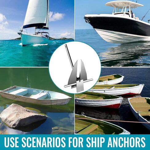 Boat Anchor Kit,Fluke Style Anchor,Hot-Dipped Galvanized Steel, Kit Includes Galvanized Fluke Anchor, Anchor Chain,Rope, Shackles,Boat Anchors for 15'-23' Boats Boats in Kuwait