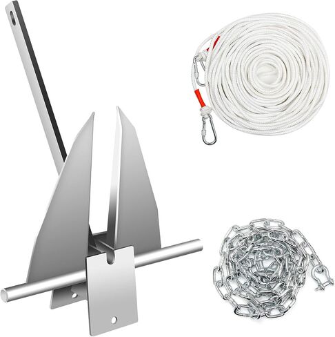 Boat Anchor Kit,Fluke Style Anchor,Hot-Dipped Galvanized Steel, Kit Includes Galvanized Fluke Anchor, Anchor Chain,Rope, Shackles,Boat Anchors for 15'-23' Boats Boats in Kuwait