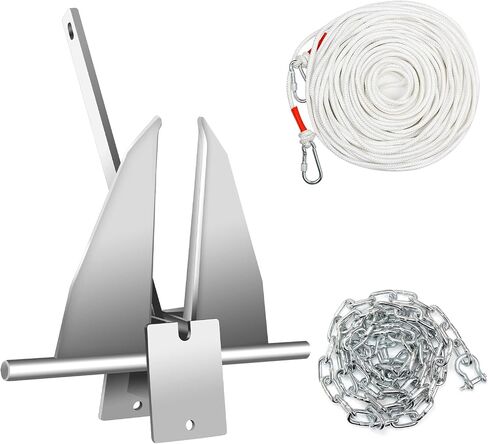 Boat Anchor Kit,Fluke Style Anchor,Hot-Dipped Galvanized Steel, Kit Includes Galvanized Fluke Anchor, Anchor Chain,Rope, Shackles,Boat Anchors for 15'-23' Boats Boats in Kuwait