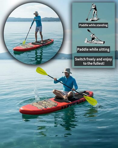 Inflatable Stand Up Paddle Board – Seat-Equipped SUP with Convertible Dual-Head Paddle, Premium Accessories, Anti-Slip EVA Deck, Ultra-Stable for All Skill Levels in Saudi Arabia