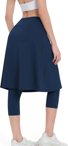 Women Athletic Knee Length Skirts with Leggings,Yoga Skorts Leggings with Arc-Shaped Pockets&Women Skirted Capris Skorts in Kuwait