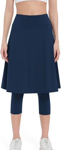 Women Athletic Knee Length Skirts with Leggings,Yoga Skorts Leggings with Arc-Shaped Pockets&Women Skirted Capris Skorts in Kuwait