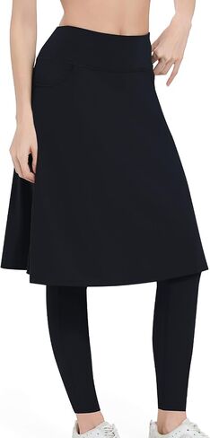 تنانير نسائية رياضية بطول الركبة مع سراويل ضيقة، سراويل ضيقة لليوجا مع جيوب على شكل قوس وتنانير كابريس للسيدات in Kuwait