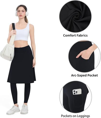 تنانير نسائية رياضية بطول الركبة مع سراويل ضيقة، سراويل ضيقة لليوجا مع جيوب على شكل قوس وتنانير كابريس للسيدات in Kuwait