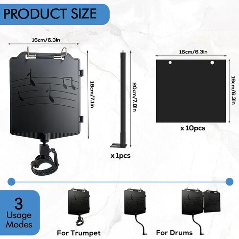 Trumpet Lyre 2 in 1 Adjustable Trumpet & Snare Drum Marching Band Lyre, Music Flip Folder with 10 Double-Sided Folio Pages Marching Band Accessory in Saudi Arabia