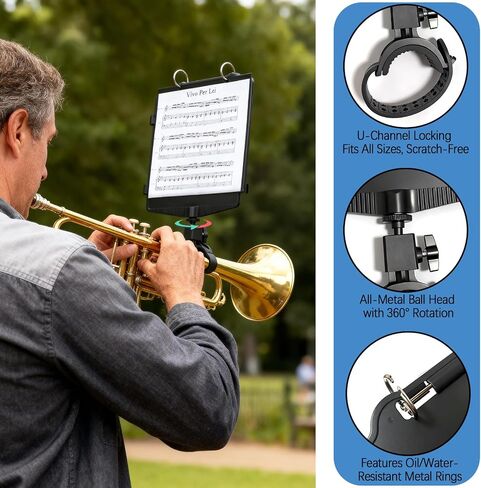 Trumpet Lyre 2 in 1 Adjustable Trumpet & Snare Drum Marching Band Lyre, Music Flip Folder with 10 Double-Sided Folio Pages Marching Band Accessory in Saudi Arabia