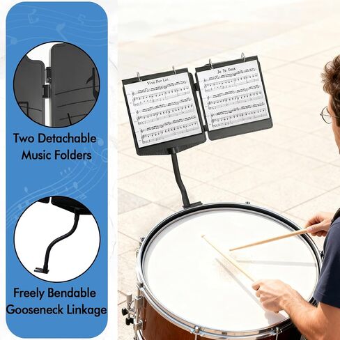Trumpet Lyre 2 in 1 Adjustable Trumpet & Snare Drum Marching Band Lyre, Music Flip Folder with 10 Double-Sided Folio Pages Marching Band Accessory in Saudi Arabia