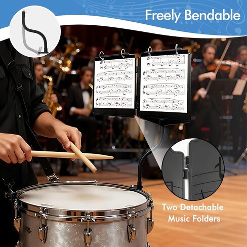 Trumpet Lyre 2 in 1 Adjustable Trumpet & Snare Drum Marching Band Lyre, Music Flip Folder with 10 Double-Sided Folio Pages Marching Band Accessory in Saudi Arabia