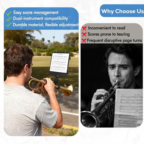 Trumpet Lyre 2 in 1 Adjustable Trumpet & Snare Drum Marching Band Lyre, Music Flip Folder with 10 Double-Sided Folio Pages Marching Band Accessory in Saudi Arabia