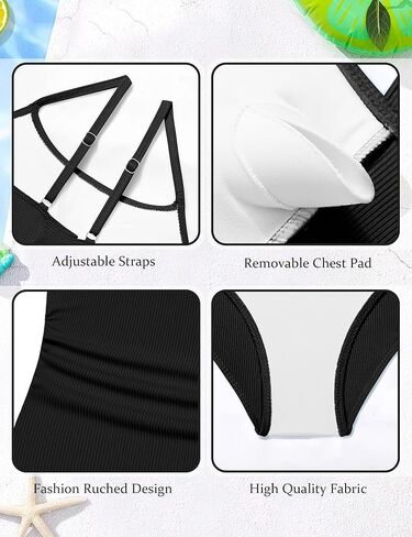 ملابس سباحة للفتيات من Qaoerde قطعة واحدة مكشكشة بلون واحد بدلة استحمام للبنات مضلعة قابلة للتعديل بأشرطة قابلة للتعديل 9-16 سنة in Kuwait