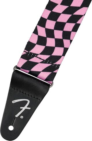 Fender Wavy Checkerboard Polyester Guitar Strap, Adjustable from 34"-59", Leather Ends, Blue in Kuwait