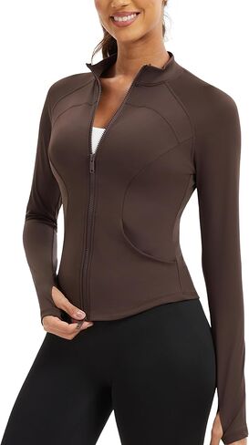 Women's Workout Jacket Lightweight Full Zip Running Track Jacket Slim Fit Athletic Tops with Thumb Holes in Saudi Arabia