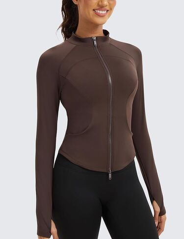 Women's Workout Jacket Lightweight Full Zip Running Track Jacket Slim Fit Athletic Tops with Thumb Holes in Saudi Arabia
