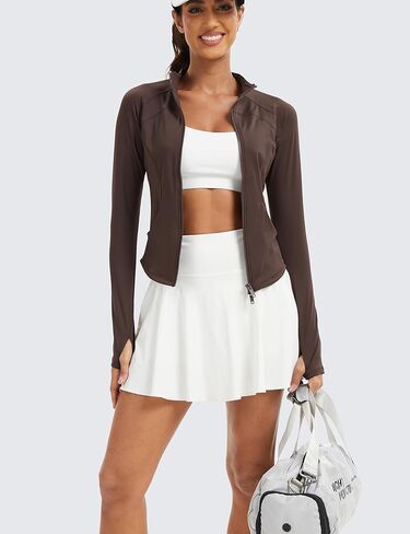 Women's Workout Jacket Lightweight Full Zip Running Track Jacket Slim Fit Athletic Tops with Thumb Holes in Saudi Arabia