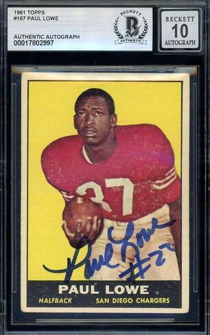 Paul Lowe Gem Mint 10 Beckett BAS موقعة 1961 Topps Autograph - بطاقات كرة قدم موقعة من اتحاد كرة القدم الأميركي in Saudi Arabia