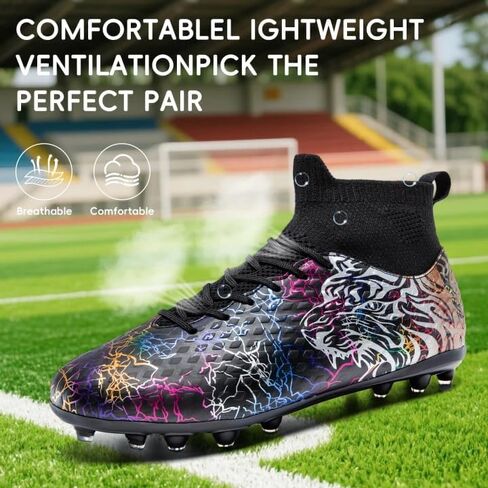Soccer Cleats Boys Youth Training Football Cleats Athletic Outdoor Girls Soccer Shoes High-top Kids Football Shoes for Little/Big Kid in Saudi Arabia