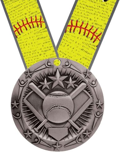 Decade Awards Softball World Class Engraved Medal - Gold, Silver or Bronze | 3 Inch Wide Slow Pitch Medallion with Softball V Neck Ribbon - Customize Now in Saudi Arabia