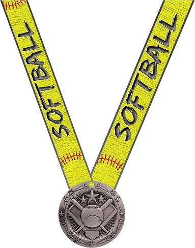 Decade Awards Softball World Class Engraved Medal - Gold, Silver or Bronze | 3 Inch Wide Slow Pitch Medallion with Softball V Neck Ribbon - Customize Now in Saudi Arabia