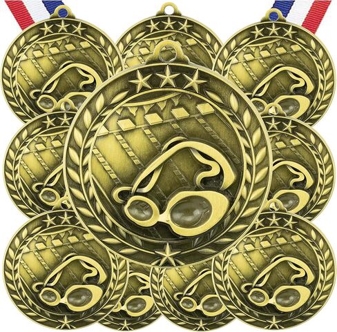 10 Pack Swimming Gold Medals Trophy Award with Neck Ribbons WAMG-970 in Saudi Arabia