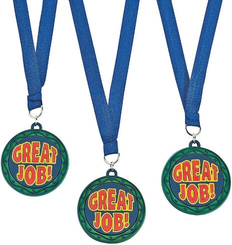 Fun Express Great Job Medals with Ribbon - 12 Pieces - Classroom Supplies for Kids in Saudi Arabia