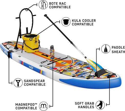 BOTE HD Aero قابل للنفخ لوح مجداف MAGNEPod متوافق مع Blow Up iSUP مع مجداف حقيبة سفر للبالغين والأطفال مناسب للعائلة 11 قدم 6 بوصات مقاس متعدد الألوان in Kuwait