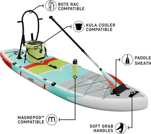 BOTE HD Aero قابل للنفخ لوح مجداف MAGNEPod متوافق مع Blow Up iSUP مع مجداف حقيبة سفر للبالغين والأطفال مناسب للعائلة 11 قدم 6 بوصات مقاس متعدد الألوان in Kuwait