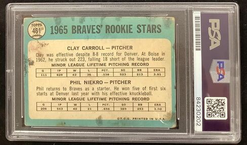 Phil Niekro Signed 1965 Topps #461 Baseball Card HOF Clay Carroll Auto PSA/DNA - Baseball Slabbed Autographed Cards in Saudi Arabia