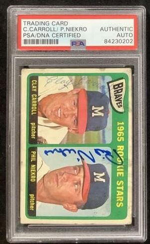 Phil Niekro Signed 1965 Topps #461 Baseball Card HOF Clay Carroll Auto PSA/DNA - Baseball Slabbed Autographed Cards in Saudi Arabia