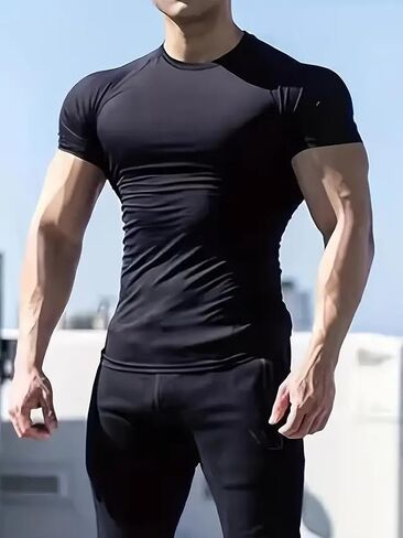 Men’s Quick Dry Athletic T-Shirt, Short Sleeve Compression Gym Shirt, Lightweight Stretch Workout Top for Fitness in Saudi Arabia