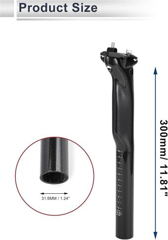 1 Pc Universal Bike Seat Posts 31.6x300mm Bike Saddle Post Seat Tube Carbon Fiber Pattern Gloss Black Carbon Fiber in Saudi Arabia