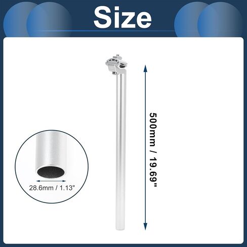 Bike Seat Posts 28.6x500mm Bike Saddle Post Seat Tube Aluminum Alloy Silver Tone Adjustable with Fixing Clip in Saudi Arabia