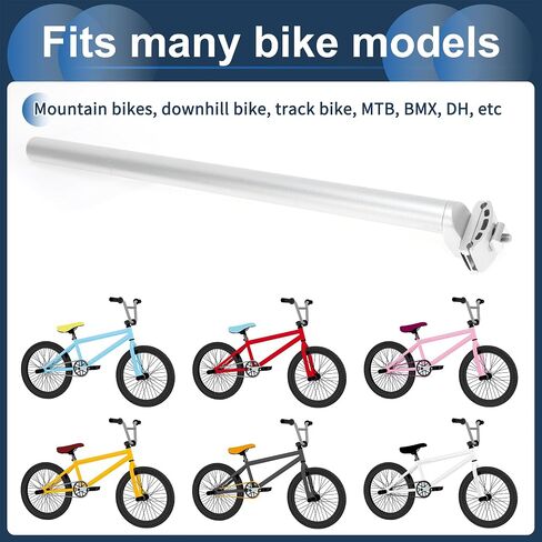 Bike Seat Posts 28.6x500mm Bike Saddle Post Seat Tube Aluminum Alloy Silver Tone Adjustable with Fixing Clip in Saudi Arabia