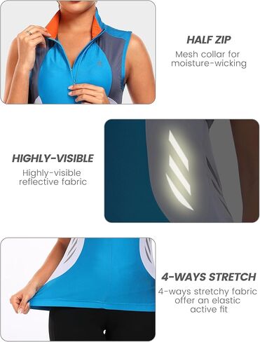 Little Donkey Andy Women's Half Zip Breathable Cycling Vests Reflective Sleeveless Jerseys Shirts Running 4 Rear Pockets in Kuwait