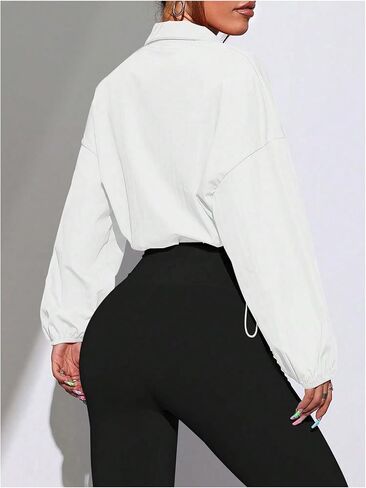 OYOANGLE Women's Solid Zipper Front Sports Jacket Drawstring Lightweight Long Sleeve Cropped Running Jackets in Saudi Arabia