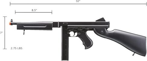 آلة كاتبة Airsoft Tommy Thompson Submachine Gun WW2 Chicago الآلة الكاتبة الكهربائية الكاملة SMG AEG مع مجلات طبلة إضافية وبطارية وشاحن in Kuwait