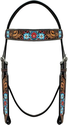 CHALLENGER Horse Western Tack Floral Tooled Leather Browband Headstall Show Bridle 78AD17HB in Saudi Arabia