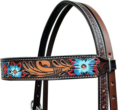 CHALLENGER Horse Western Tack Floral Tooled Leather Browband Headstall Show Bridle 78AD17HB in Saudi Arabia