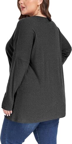 Plus Size Womens Long Sleeve Tops Crewneck Lightweight Sweatshirt Loose Casual Oversized T Shirts with Pockets in Saudi Arabia