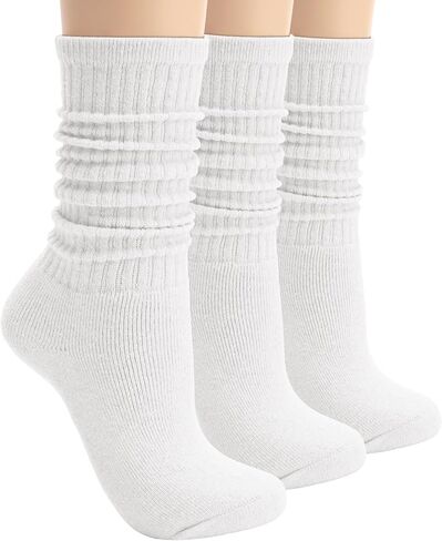 Chalier 3 Pairs Wool Socks for Women Winter Slouchy Boot Socks Thick Warm Long Hiking Scrunch Crew Sock in Kuwait