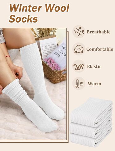 Chalier 3 Pairs Wool Socks for Women Winter Slouchy Boot Socks Thick Warm Long Hiking Scrunch Crew Sock in Kuwait