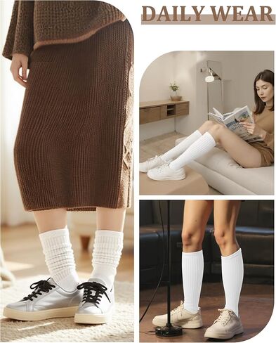 Chalier 3 Pairs Wool Socks for Women Winter Slouchy Boot Socks Thick Warm Long Hiking Scrunch Crew Sock in Kuwait