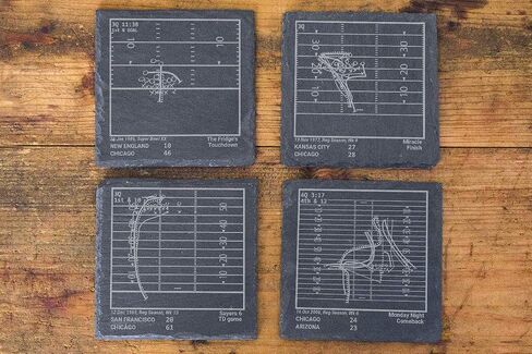 Greatest Bears Plays: Slate Coasters (Set of 4) | Iconic Chicago Football Moments | Unique Gift for Sports Fans in Saudi Arabia