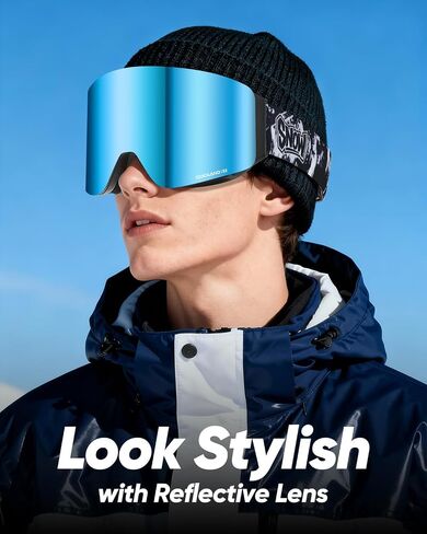Odoland Flip-Up Ski Goggles for Men Women, Flip-Up Snow Snowboard Goggles Reflective Lens for Instant Defogging in Saudi Arabia