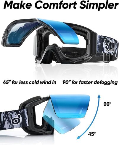 Odoland Flip-Up Ski Goggles for Men Women, Flip-Up Snow Snowboard Goggles Reflective Lens for Instant Defogging in Saudi Arabia